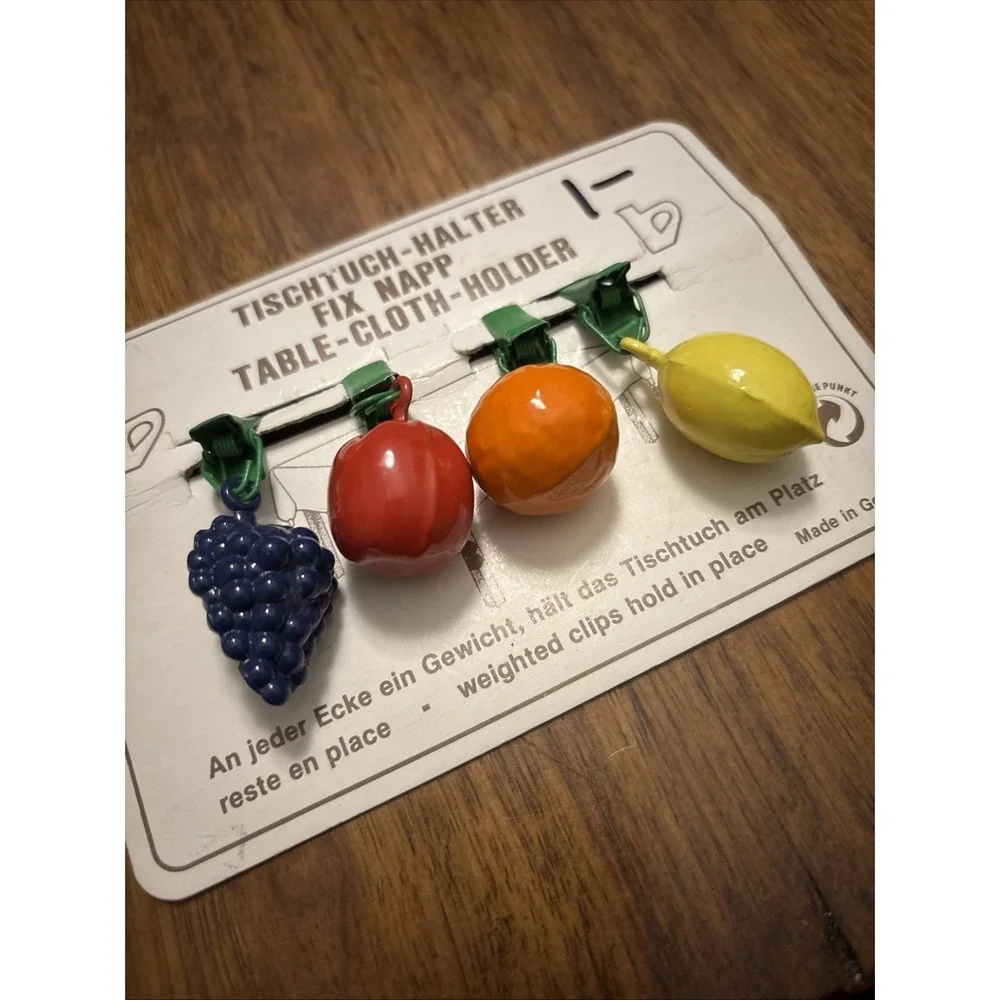 German TABLECLOTH WEIGHTS Clip-on Tischtuch Halter Grapes, Apple, Orange, Lemon